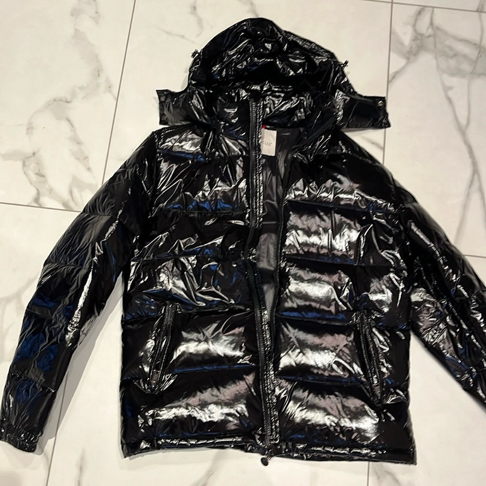 Moncler black glossy puffer coat, mint condition, never worn